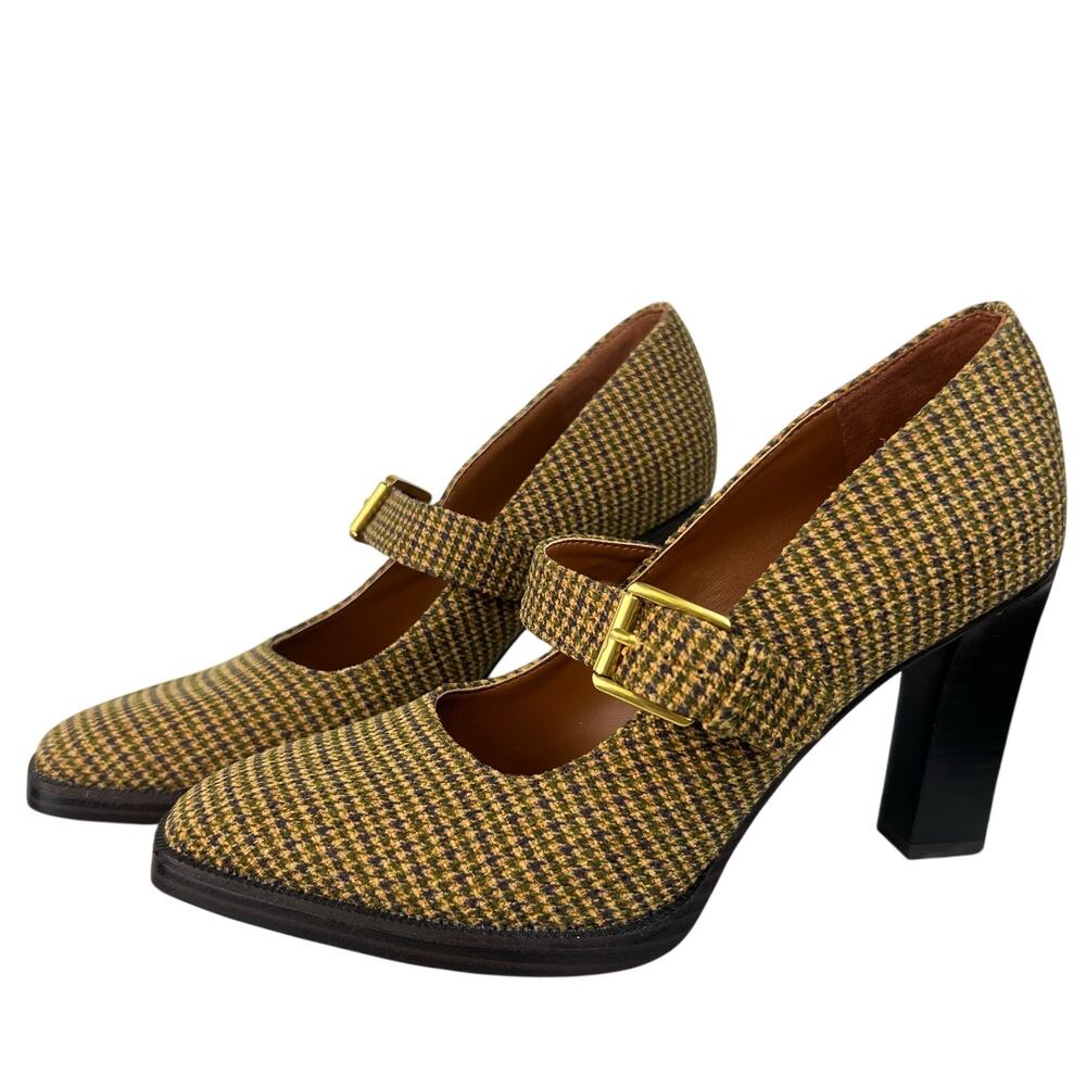 Franco Sarto Destin Yellow Houndstooth Plaid Mary Jane Pumps Heels (Sz 6.5)